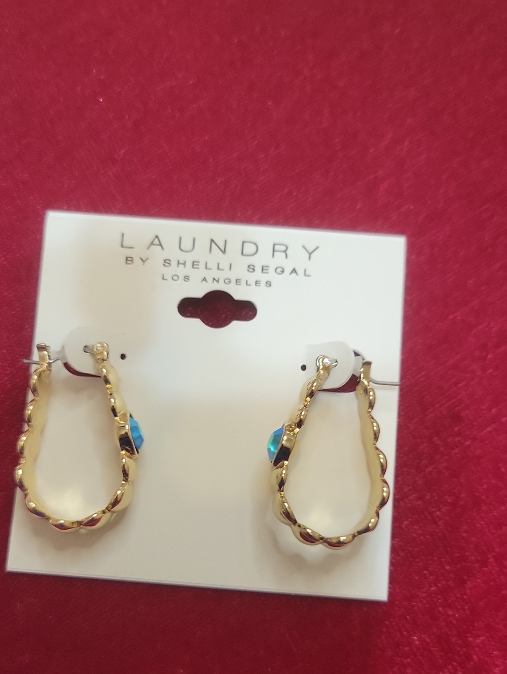 Laundry By Shelli Segal Gold Teardrop Hoop Earrings with Turquoise Accent
